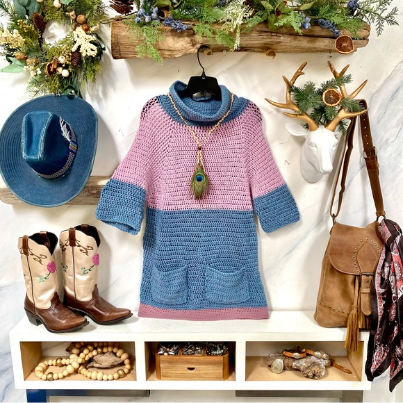 Vintage Dresses & Skirts - Artisan mini boho dress/tunic w cottage core granny farmhouse vibe